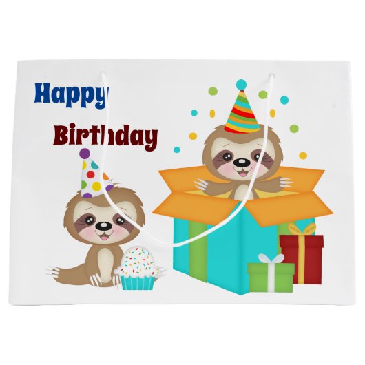Sloth's Happy Birthday Party Groot Cadeauzakje (Voorkant)