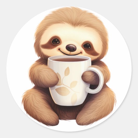 Sloth's Morning Brew Ronde Sticker (Voorkant)
