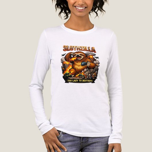 Slothzilla Too Lazy to Destroy,Funny Kaiju Monster Tri-Blend Shirt (Voorkant volledig)
