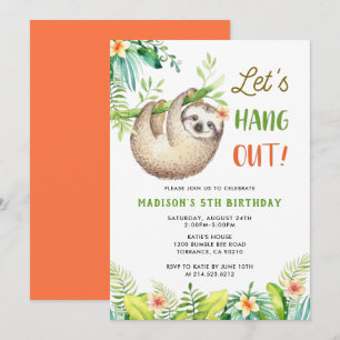 Slotpartij Hanging Sloth Girl Birthday Party Kaart