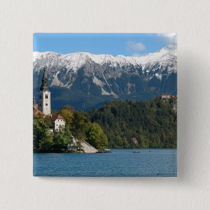 Slovenië, Bled, Meer van Bled, Bled Eiland, Bled 2 Vierkante Button 5,1 Cm