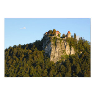 Slovenië, Bled, Meer van Bled, Bled Kasteel op Foto Afdruk