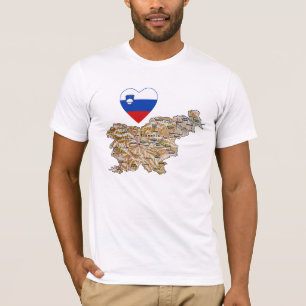 Slovénie - Coeur du drapeau et carte T-shirt
