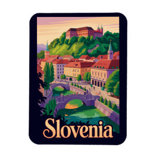 Slovenië Ljubljana Brug Illustratie Reis Kunst Magneet