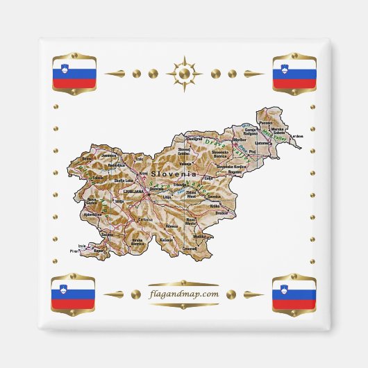 Slovenië Map + Flags Magnet Magneet (Voorkant)