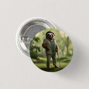 Slow and Steady: Een luiaard is gekleed voor golf Ronde Button 3,2 Cm