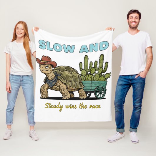 Slow and Steady Motivation Turtle Illustration Fleece Deken (In situ)
