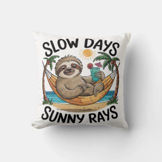 Slow Days Sunny Vibes Sloth Hammock Trop Kussen