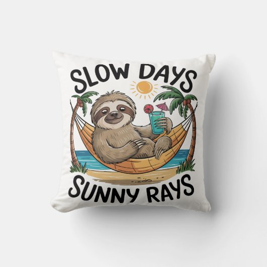 Slow Days Sunny Vibes Sloth Hammock Trop Kussen (Voorkant)