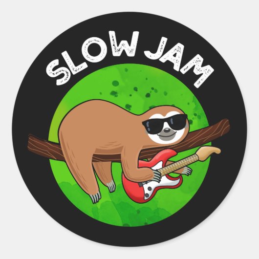 Slow Jam Funny Music Animal Pun Dark BG Ronde Sticker (Voorkant)