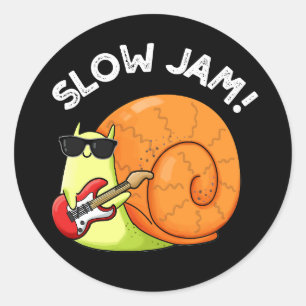 Slow Jam Funny Music Snail Pun Dark BG Ronde Sticker