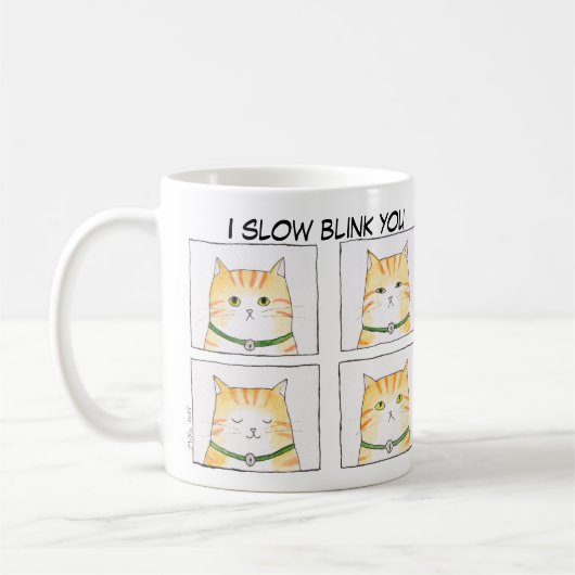 Slow Knipperende Oranje Tabby Cat Funny Cat Comic Koffiemok (Links)