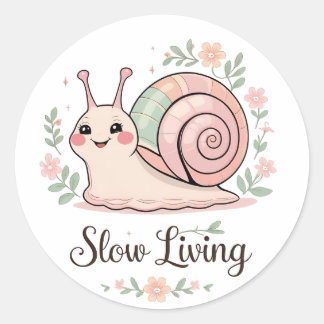 Slow Living | Pastel Snail Floral  Ronde Sticker