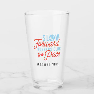 Slow Runners Club Funny Quote Blauw Oranje tekst Glas