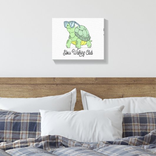 Slow Walking Club Schattige Funny Turtle Canvas Afdruk (Insitu (Slaapkamer))