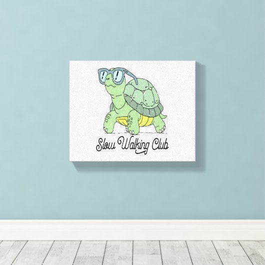 Slow Walking Club Schattige Funny Turtle Canvas Afdruk (Insitu (Houten vloer))