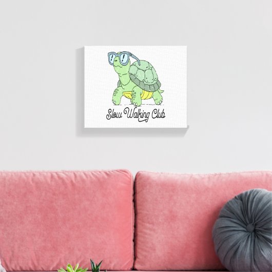Slow Walking Club Schattige Funny Turtle Canvas Afdruk (Insitu (Woonkamer))