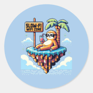 Slow WiFi Zone - Funny Pixel Art Sloth Vakantie Ronde Sticker
