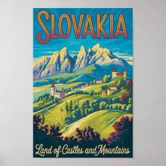 Slowakije Skyline Illustratie Reis Kunst Vintage Poster