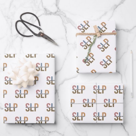 SLP Speech Patholoog Leopard Print Typografie Inpakpapier Vel (Voorkant)