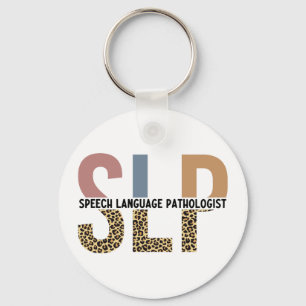 SLP Speech Patholoog Leopard Print Typografie Sleutelhanger