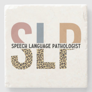 SLP Speech Patholoog Leopard Print Typografie Stenen Onderzetter