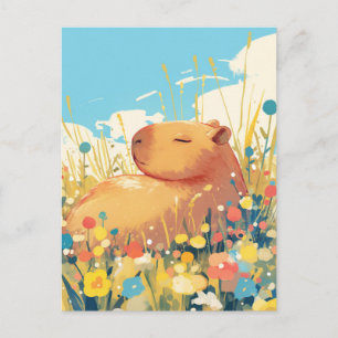 Sluimerende Capibara in Zomerweide met Wilde Bloem Briefkaart