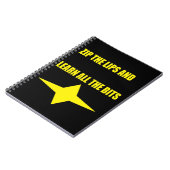 Sluit de lippen gele tekst op zwart ontwerp notitieboek (Linkerzijde)