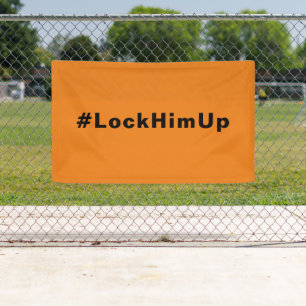 Sluit hem op #LockHimUp sinaasappel zwart minimali Spandoek