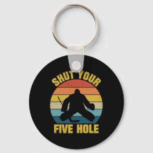 Sluit je vijf hole Grappige ijshockey keeper Retro Sleutelhanger