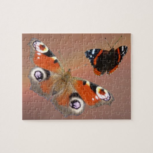 Sluit Puzzle af: Peacock en Atalanta Butterfly Legpuzzel (Horizontaal)