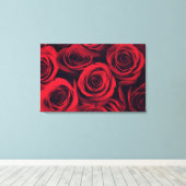 Sluit rode rozenbloemen. canvas afdruk (Insitu (Houten vloer))