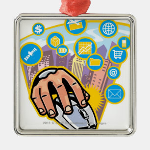 Sluiten van de hand op computermuis metalen ornament