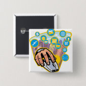 Sluiten van de hand op computermuis vierkante button 5,1 cm (Voorkant /achterkant)