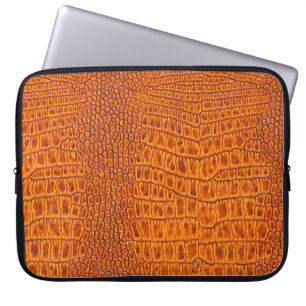 Sluiten van een bruine,  ledertextuur met een rept laptop sleeve