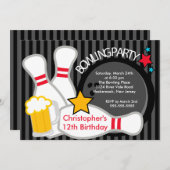 Sluiting Fun Bowling Birthday Party Invitation Kaart (Voorkant / Achterkant)