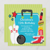 Sluiting Fun Bowling Birthday Party Invitation Kaart (Voorkant / Achterkant)