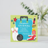 Sluiting Fun Bowling Birthday Party Invitation Kaart (Staand voorkant)