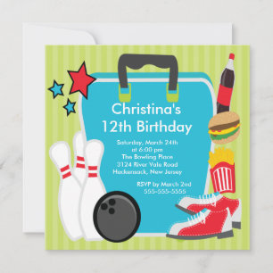 Sluiting Fun Bowling Birthday Party Invitation Kaart