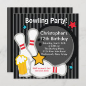 Sluiting Fun Bowling Birthday Party Invitation Kaart (Voorkant / Achterkant)