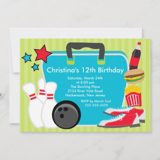 Sluiting Fun Bowling Birthday Party Invitation Kaart (Voorkant)