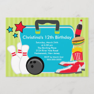 Sluiting Fun Bowling Birthday Party Invitation Kaart