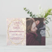 Sluiting roze lavender Glitter Weddenschap Save The Date (Staand voorkant)