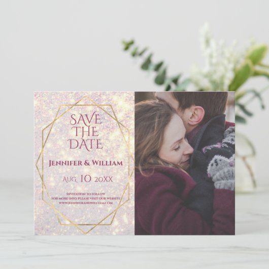Sluiting roze lavender Glitter Weddenschap Save The Date (Staand voorkant)