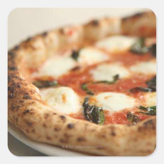 Sluiting van een hele pizza vierkante sticker (Voorkant)