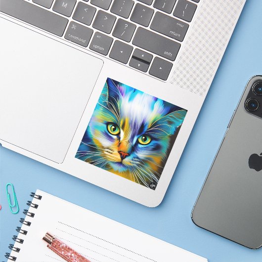 Sluiting van een kleurrijke Siamese Kitten Sticker (Laptop met iPhone)