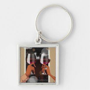 Sluiting van een stel met een wijnbril sleutelhanger