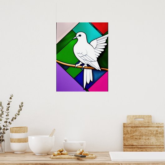 Sluiting van een witte vogel op een tak poster (Keuken)