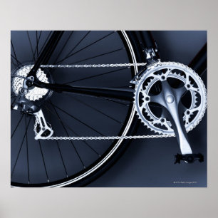 Sluiting van fietsketen, pedaal en tandwielen poster