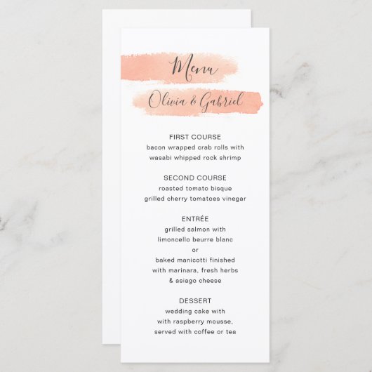 Sluiting van fijne perziken. Eenvoudige moderne br Menu (Voorkant / Achterkant)